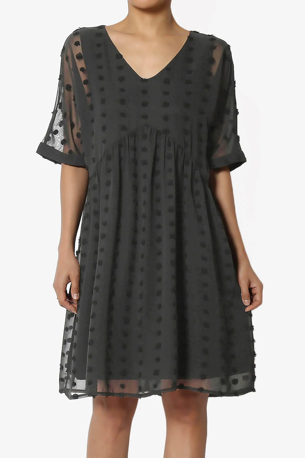 Sandra Swiss Dot Short Sleeve Babydoll Dress PLUS