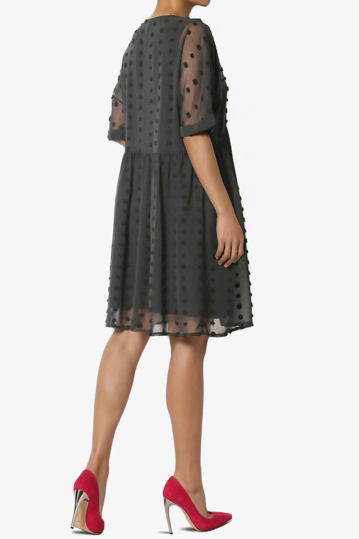 Sandra Swiss Dot Short Sleeve Babydoll Dress PLUS
