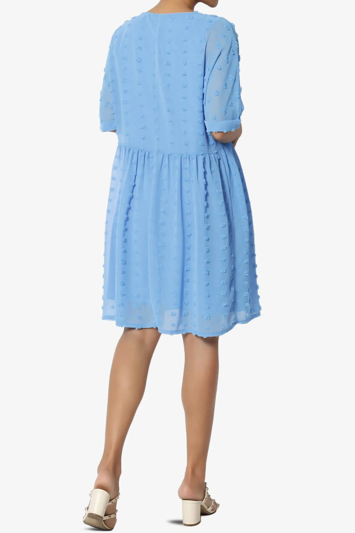 Sandra Swiss Dot Short Sleeve Babydoll Dress PLUS