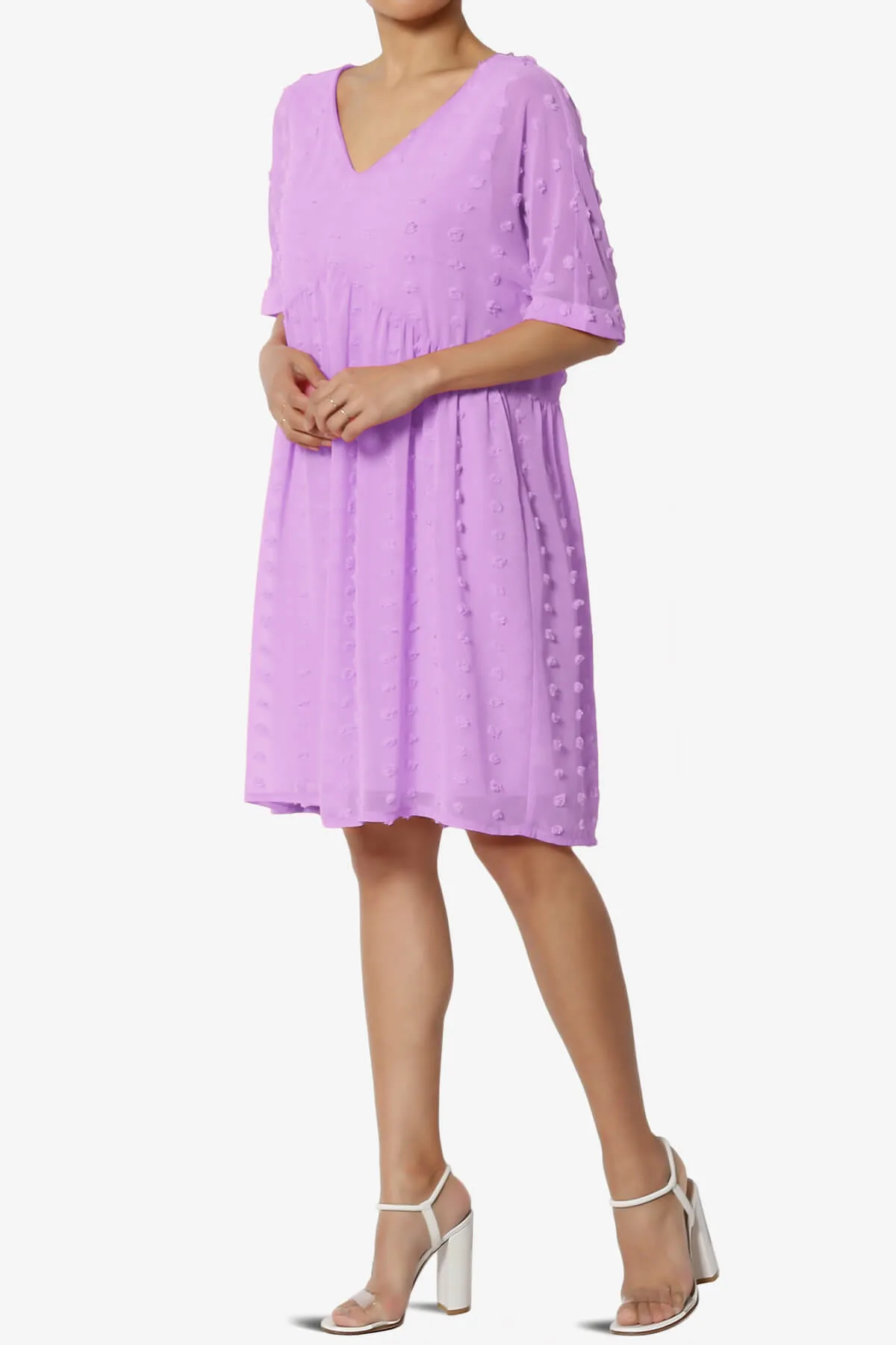 Sandra Swiss Dot Short Sleeve Babydoll Dress PLUS
