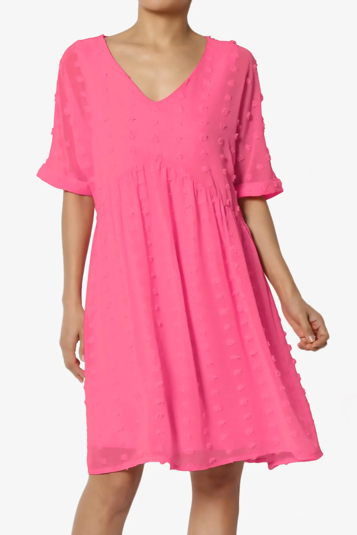 Sandra Swiss Dot Short Sleeve Babydoll Dress PLUS