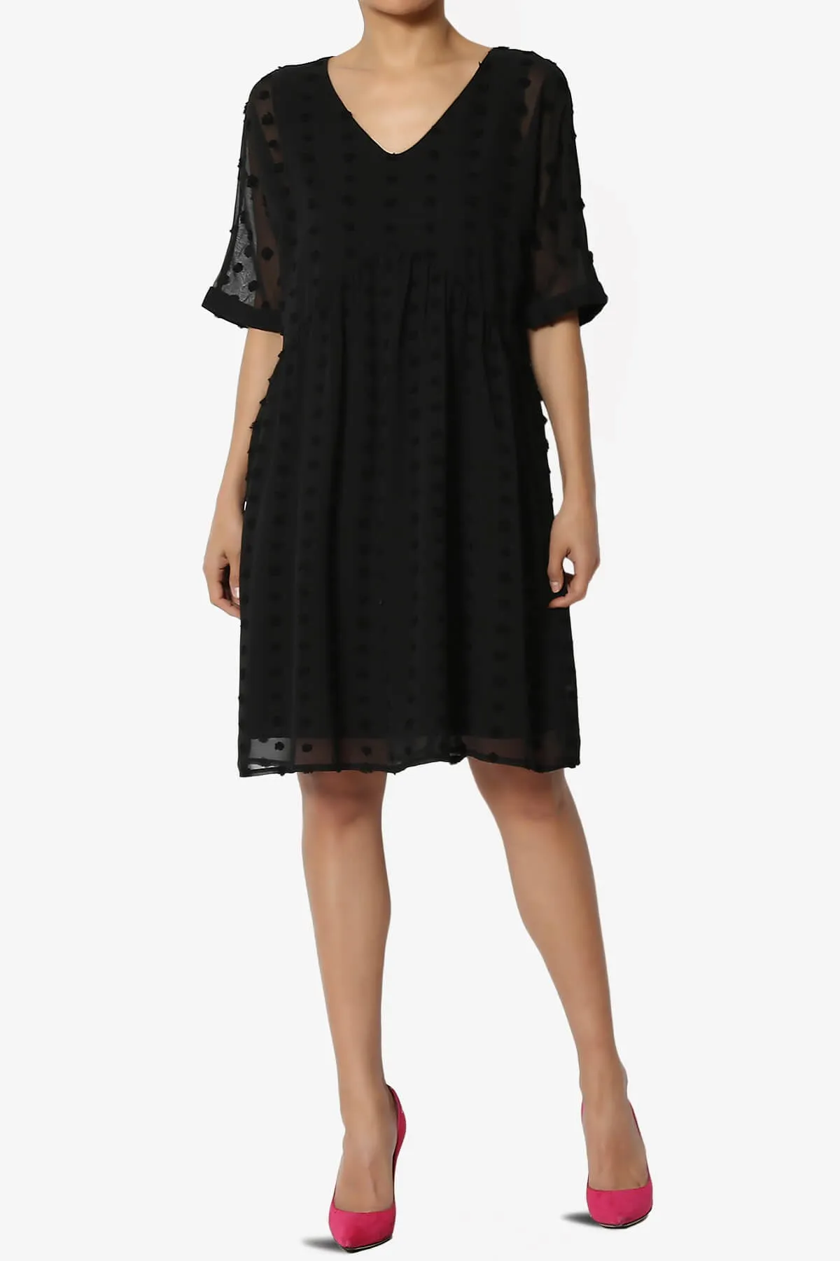 Sandra Swiss Dot Short Sleeve Babydoll Dress PLUS