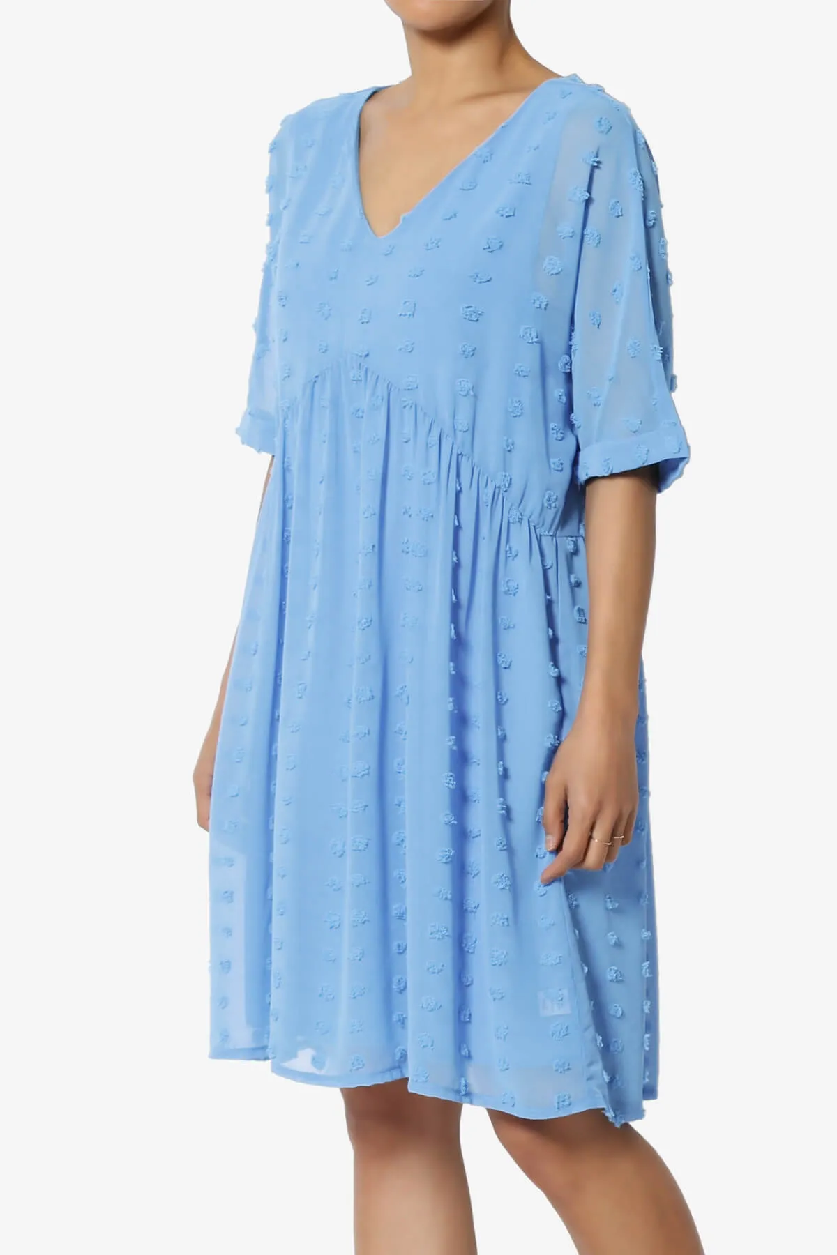 Sandra Swiss Dot Short Sleeve Babydoll Dress PLUS