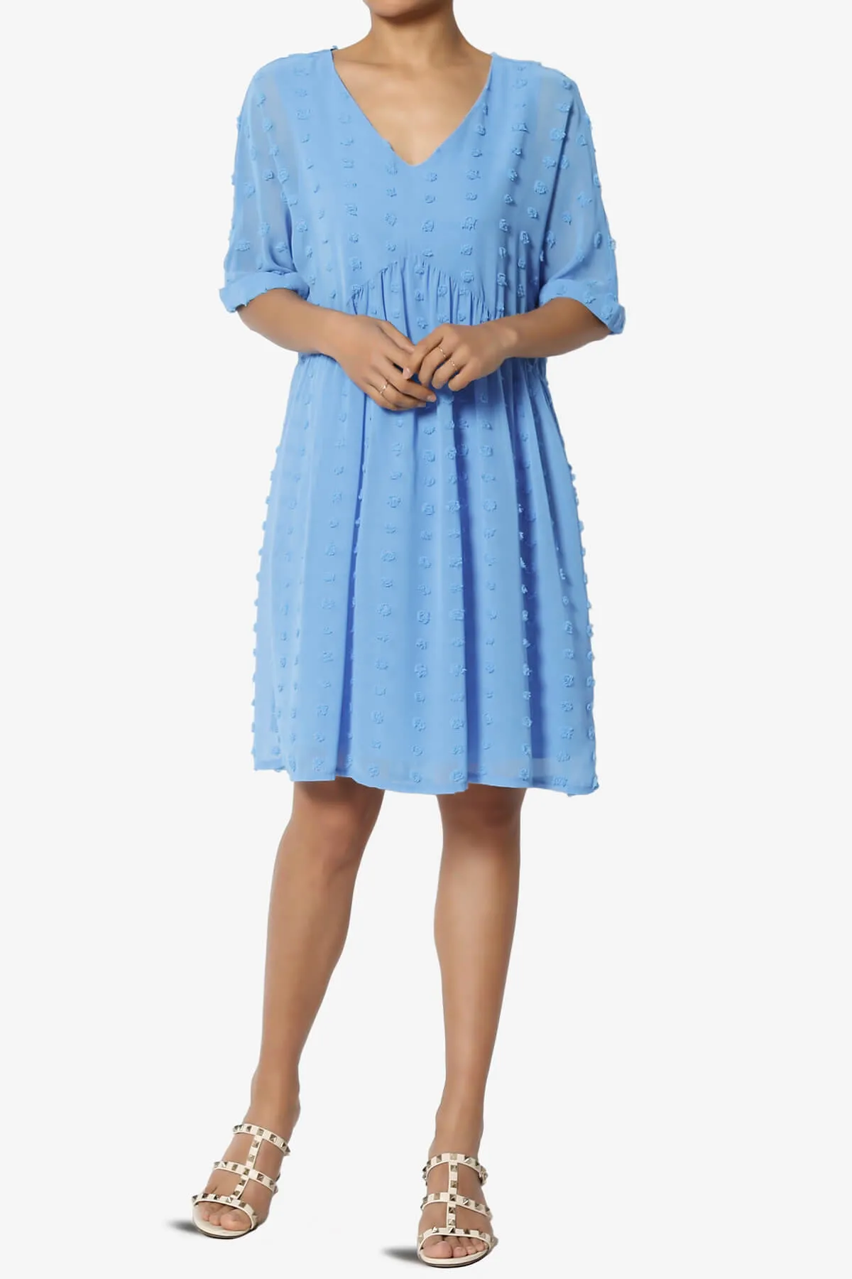 Sandra Swiss Dot Short Sleeve Babydoll Dress PLUS