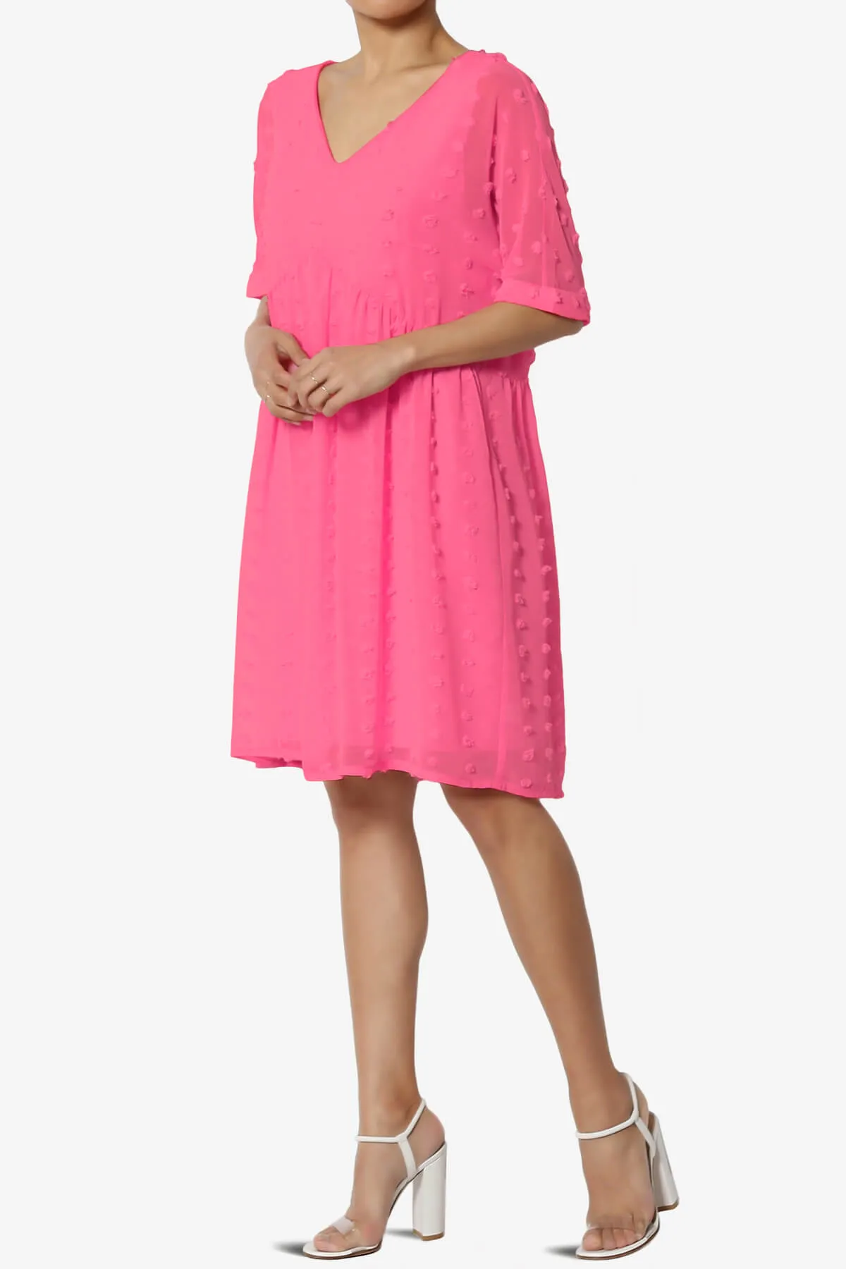 Sandra Swiss Dot Short Sleeve Babydoll Dress PLUS