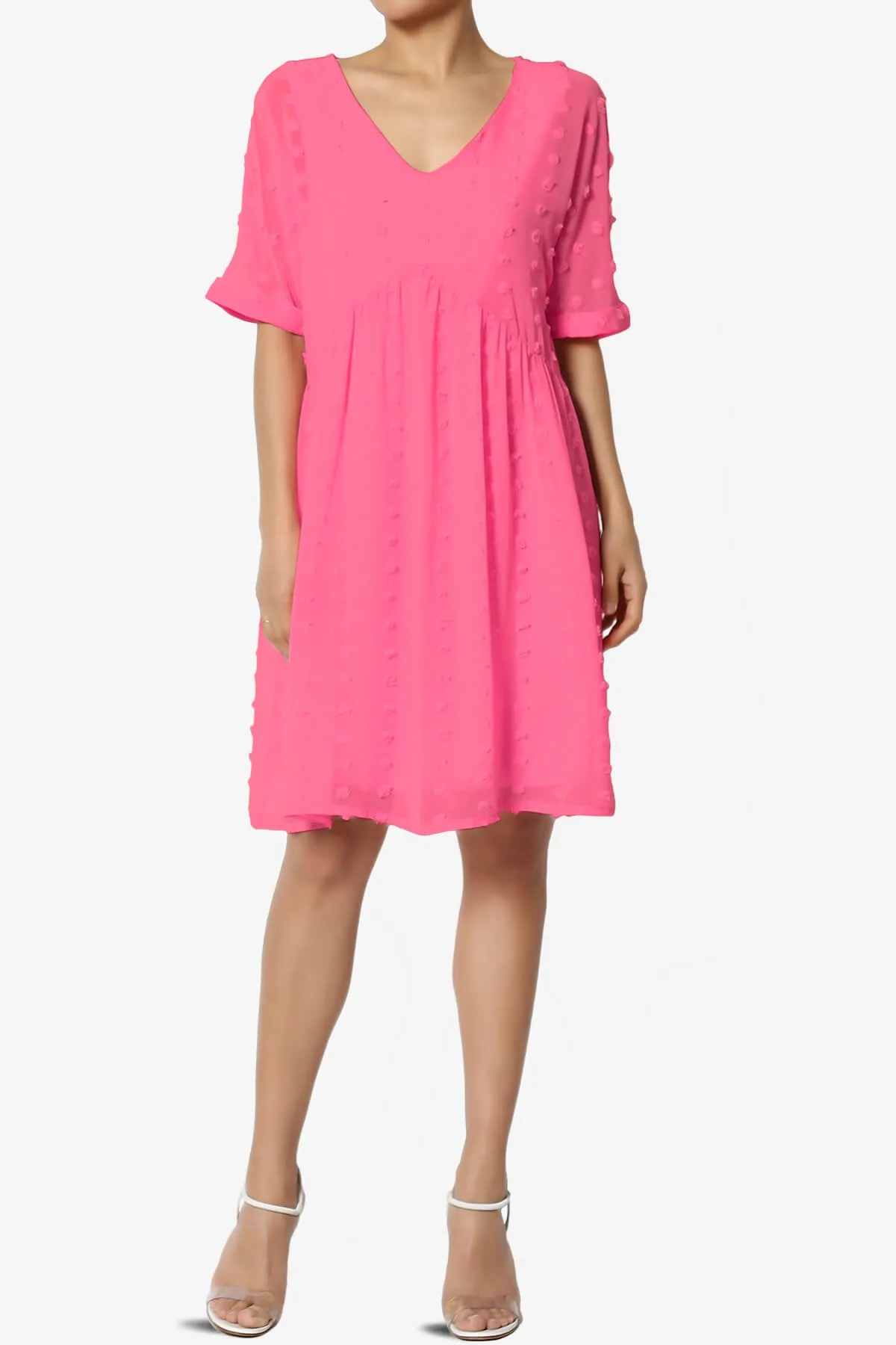 Sandra Swiss Dot Short Sleeve Babydoll Dress PLUS