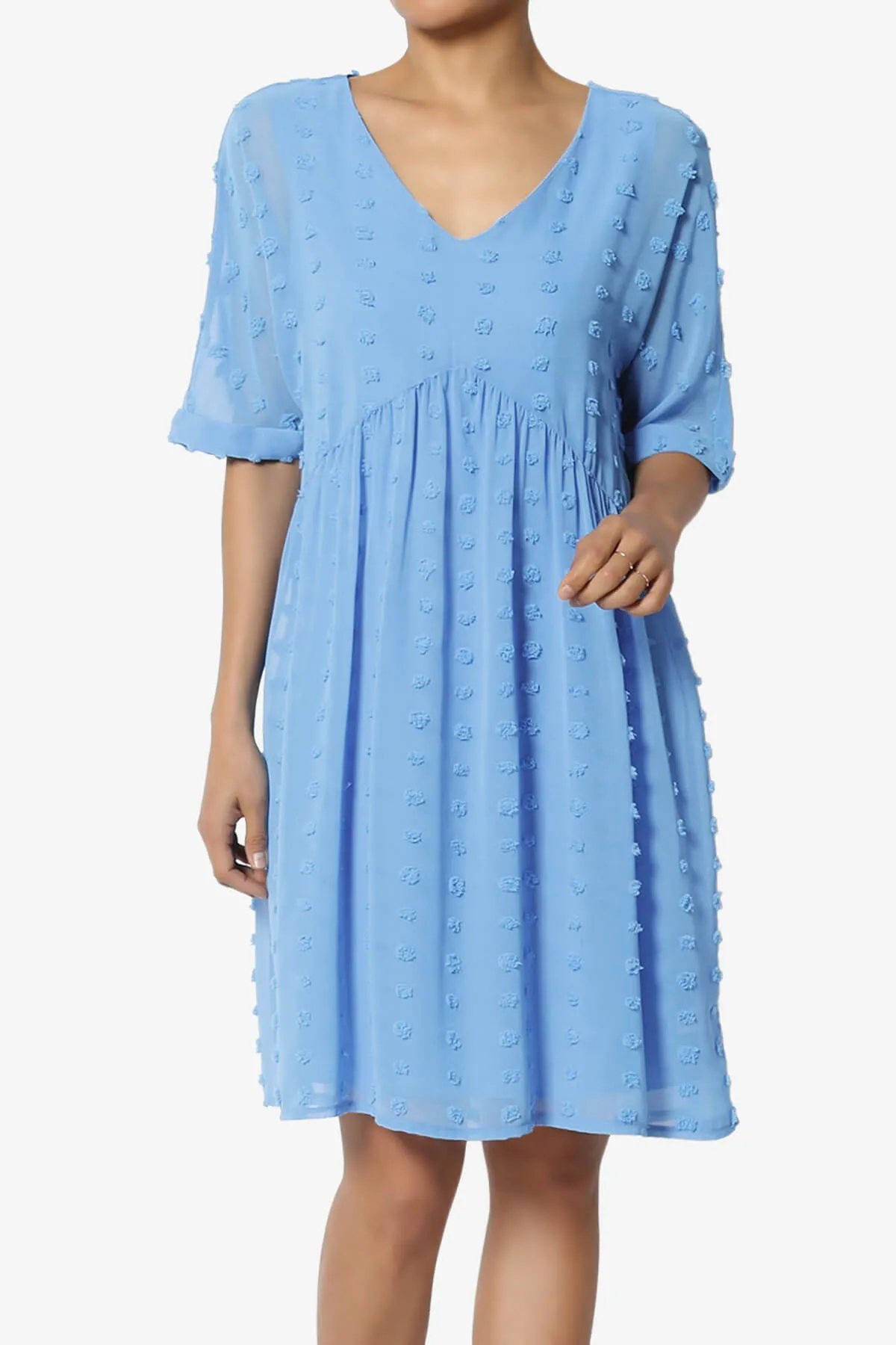 Sandra Swiss Dot Short Sleeve Babydoll Dress PLUS