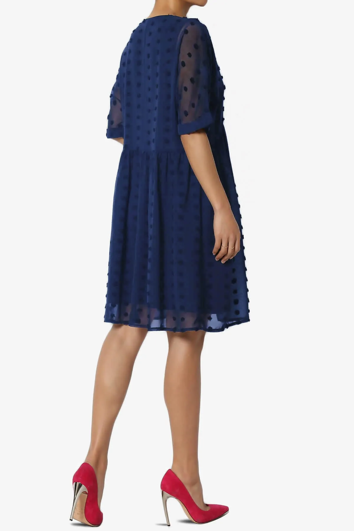 Sandra Swiss Dot Short Sleeve Babydoll Dress PLUS