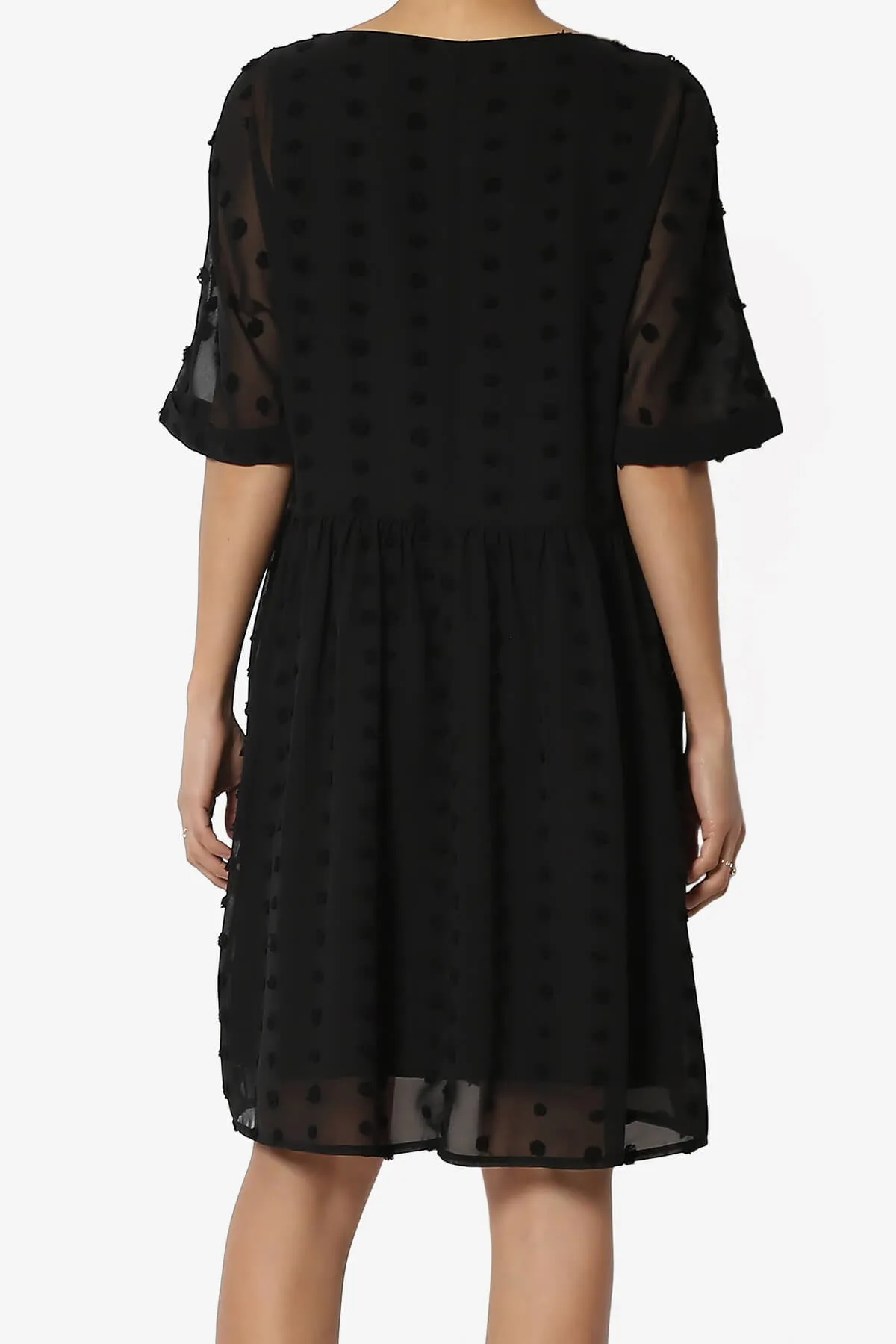 Sandra Swiss Dot Short Sleeve Babydoll Dress PLUS