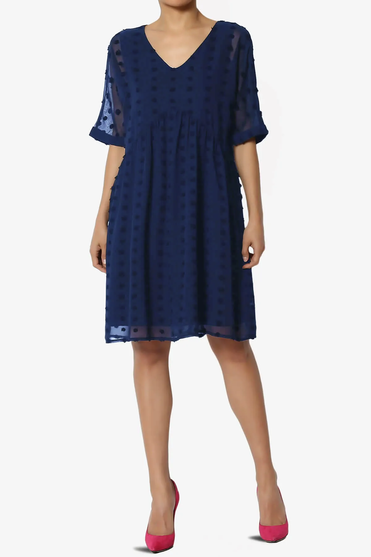 Sandra Swiss Dot Short Sleeve Babydoll Dress PLUS