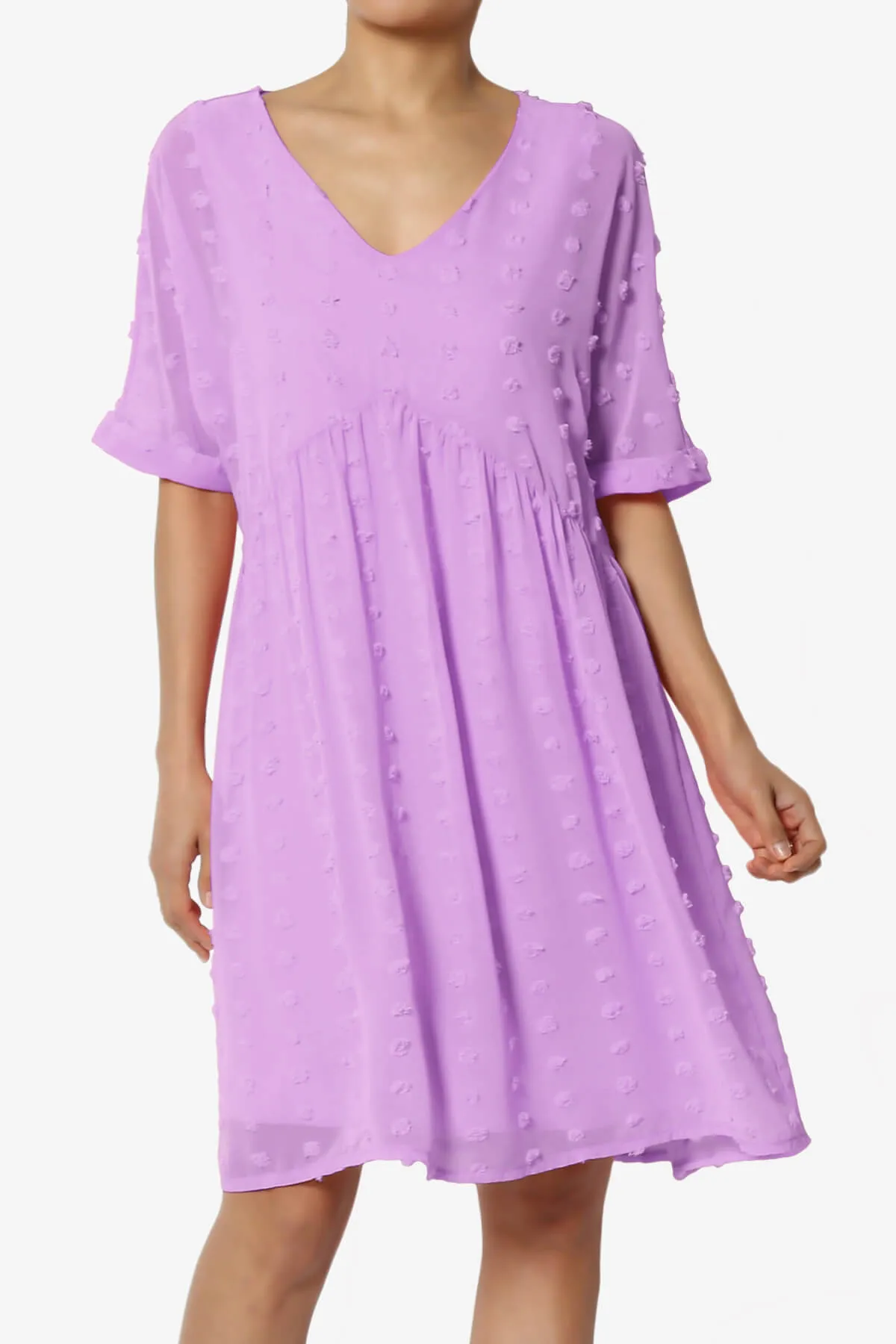 Sandra Swiss Dot Short Sleeve Babydoll Dress PLUS