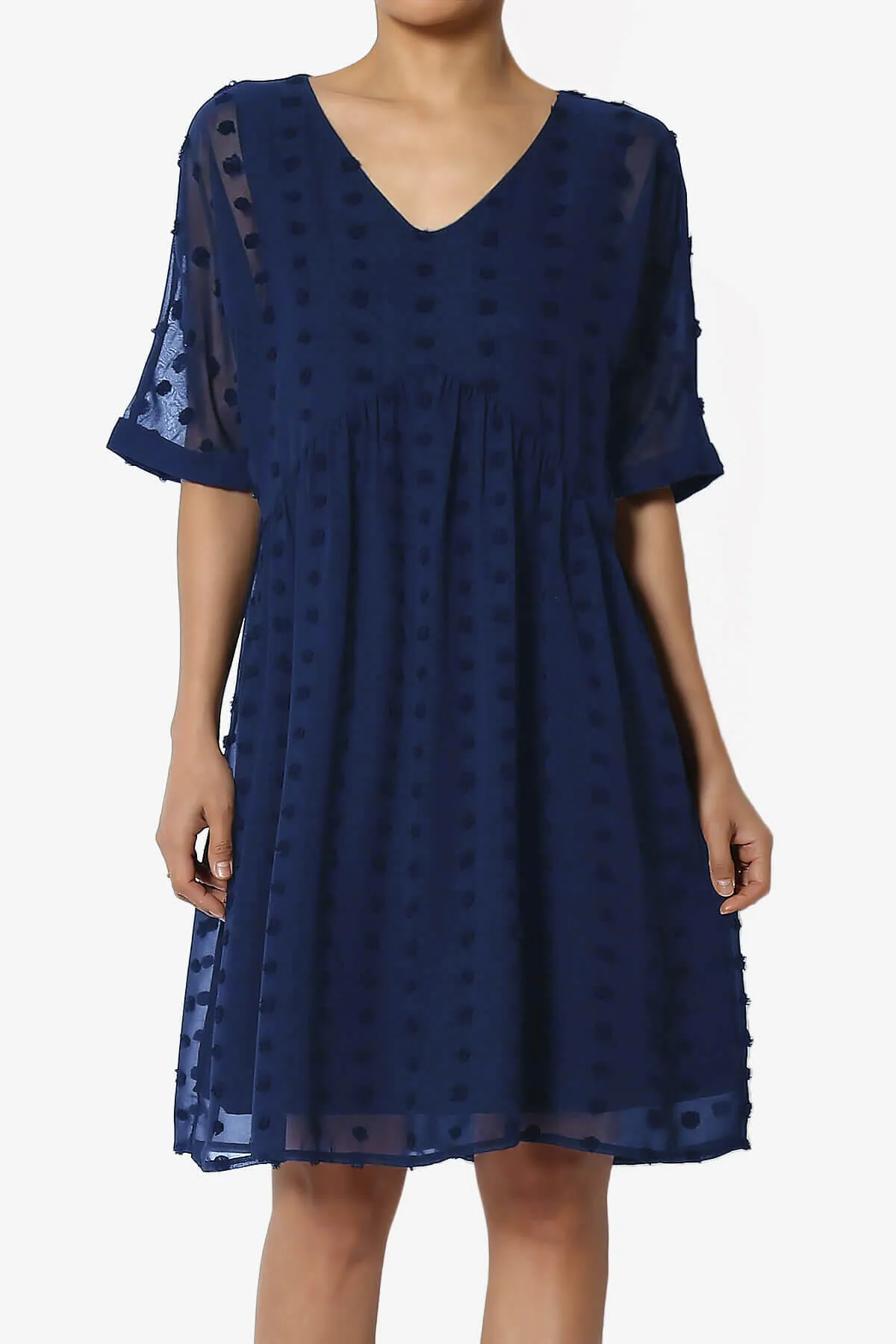 Sandra Swiss Dot Short Sleeve Babydoll Dress PLUS