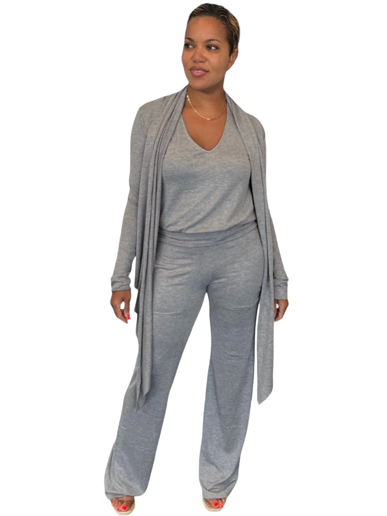 Shanti - Heather Grey Wide Leg Pants - TN-152