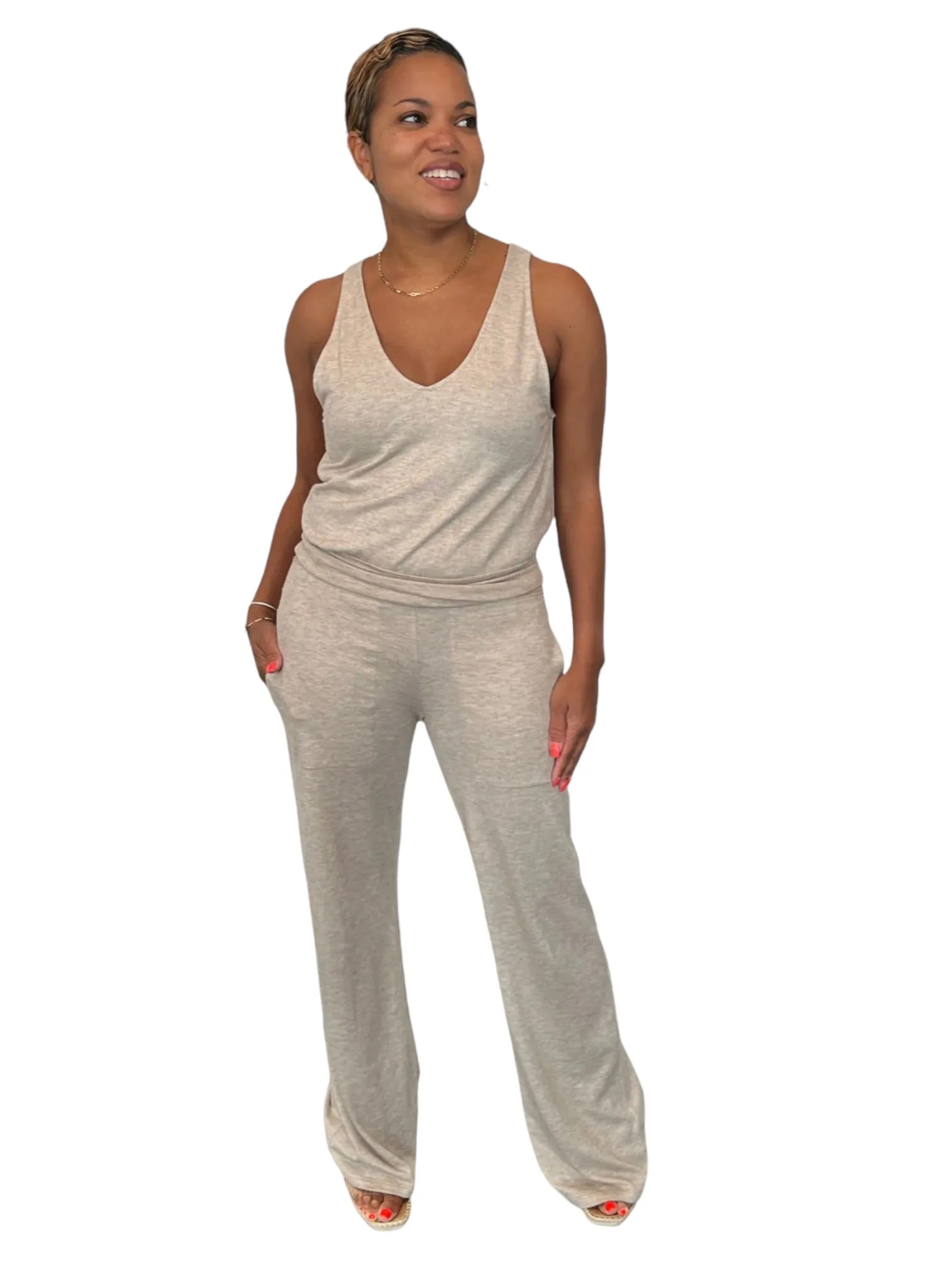 Shanti - Oatmeal Wide Leg Pants - TN-152