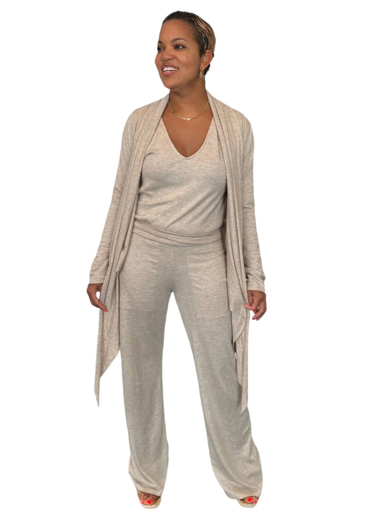 Shanti - Oatmeal Wide Leg Pants - TN-152