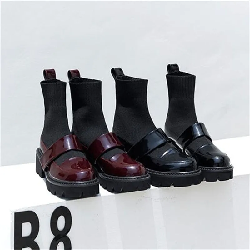 Stretch Fabric Patckwork Women Ankle Boots