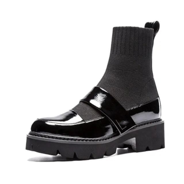 Stretch Fabric Patckwork Women Ankle Boots