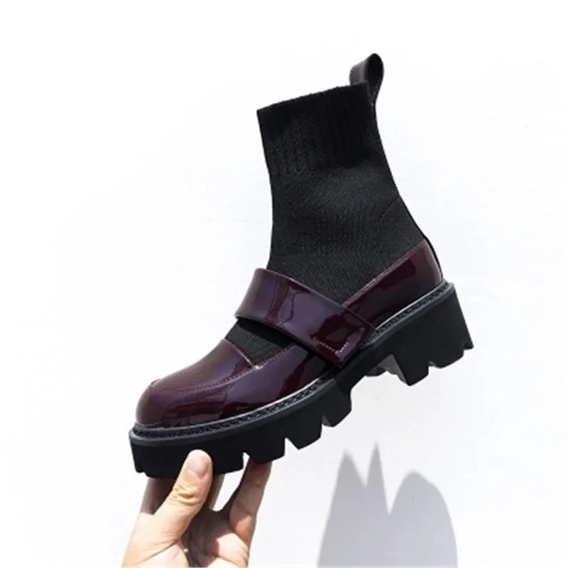 Stretch Fabric Patckwork Women Ankle Boots