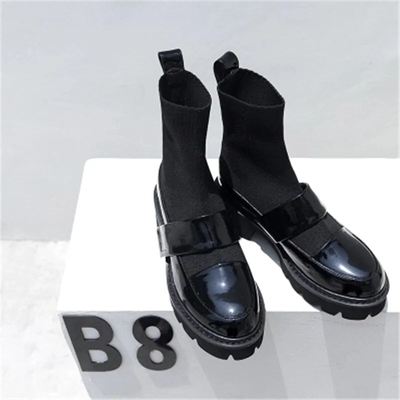 Stretch Fabric Patckwork Women Ankle Boots