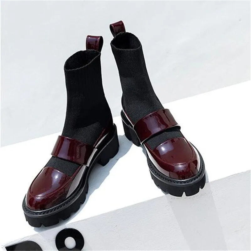 Stretch Fabric Patckwork Women Ankle Boots