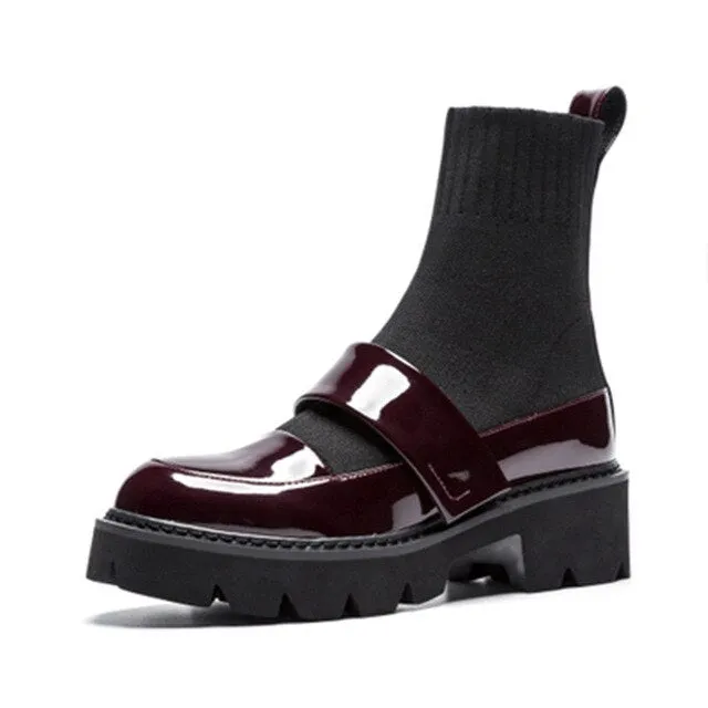Stretch Fabric Patckwork Women Ankle Boots