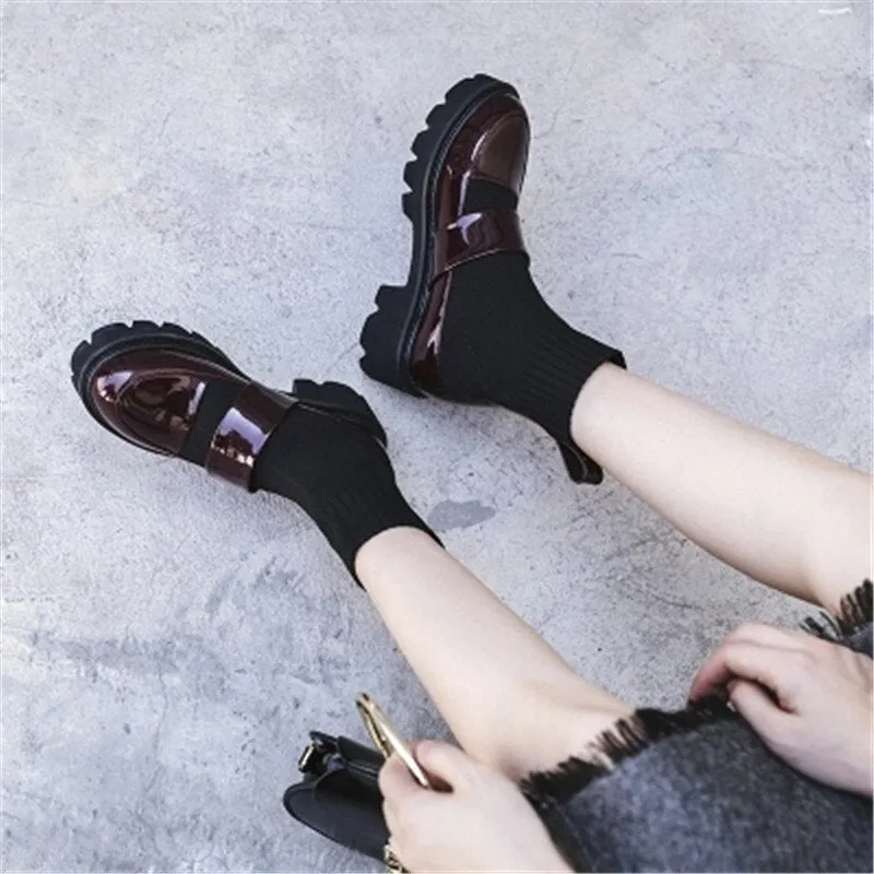 Stretch Fabric Patckwork Women Ankle Boots