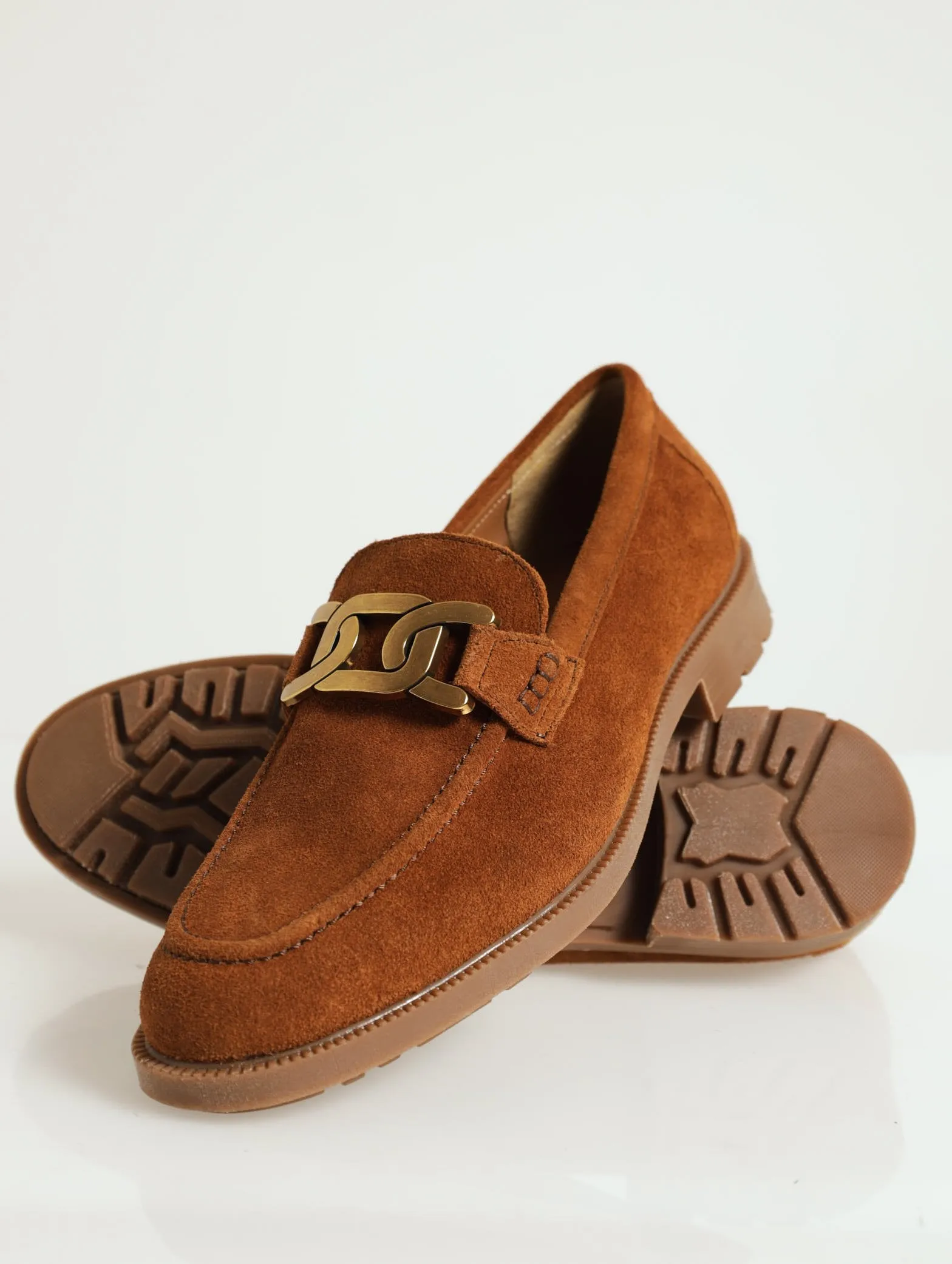 Suede Slip On With Link Trim - Tan