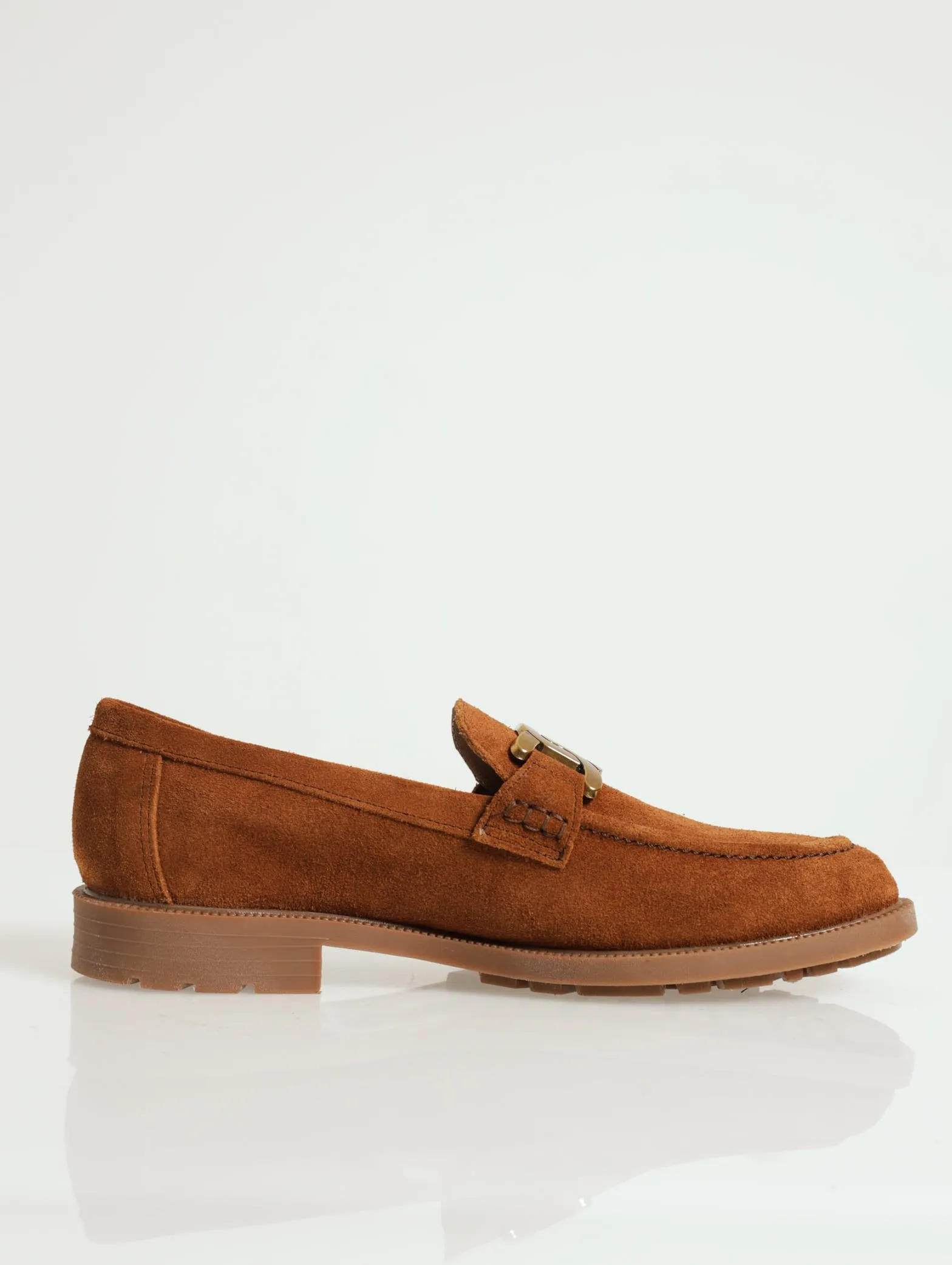 Suede Slip On With Link Trim - Tan