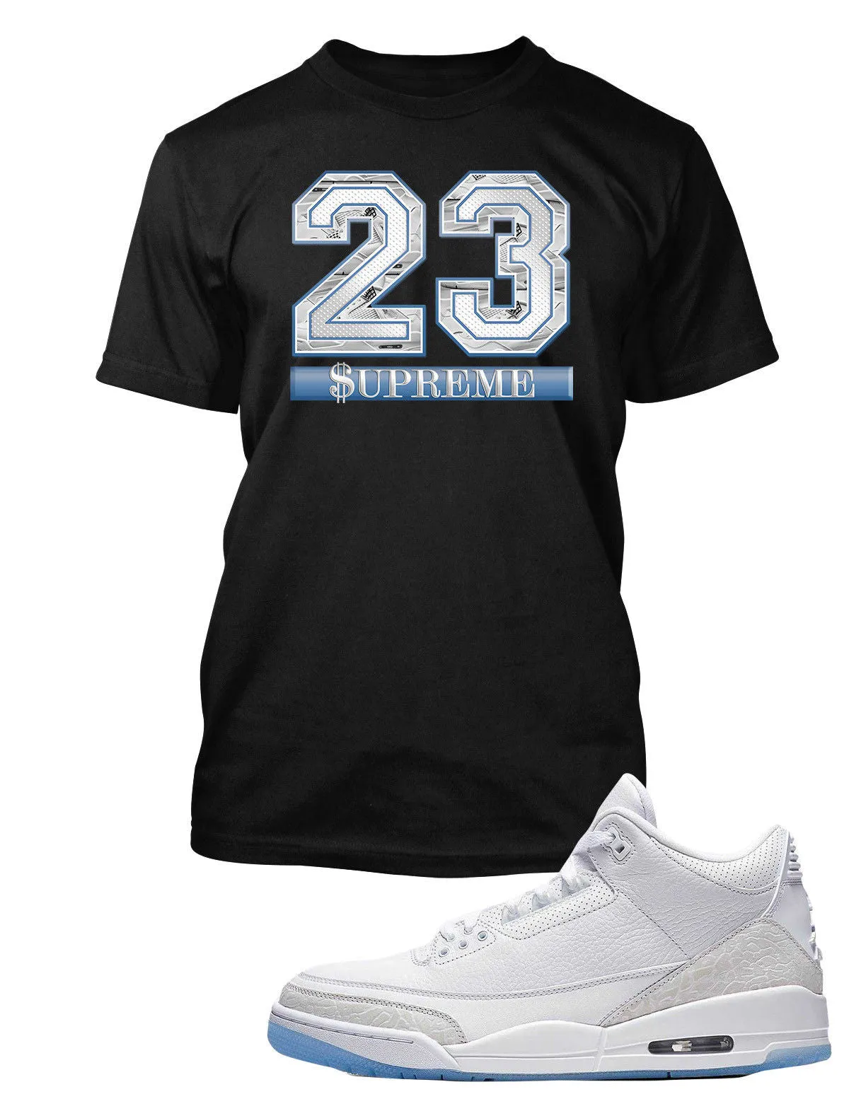 Supreme 23 Graphic T Shirt to Match Air Jordan 3 Pure White Shoe