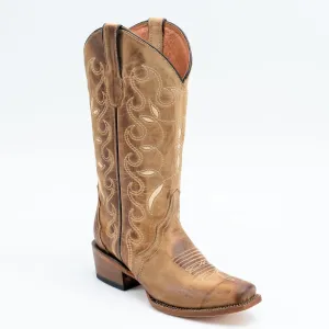 TANNER MARK WOMEN’S Round Rock Hand Tooled Orix Cowgirl Boots Whit Floral Embroidery