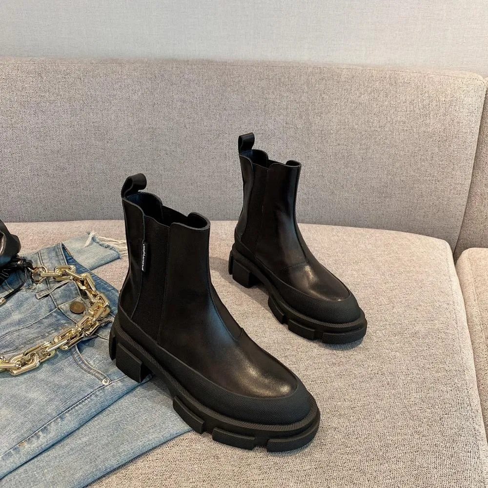Thick Sole Platform Punk Boots Round Toe Ankle Boots