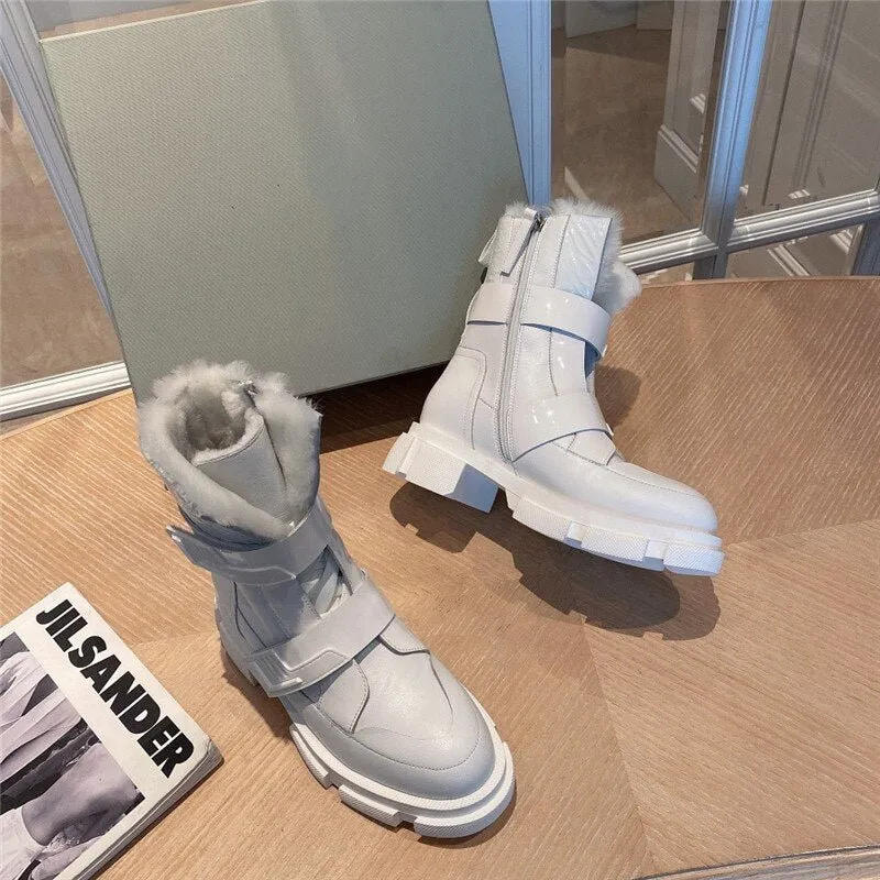Thick Sole Platform Punk Boots Round Toe Ankle Boots