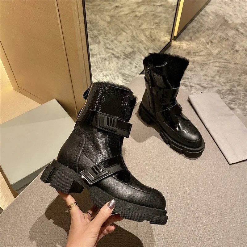 Thick Sole Platform Punk Boots Round Toe Ankle Boots