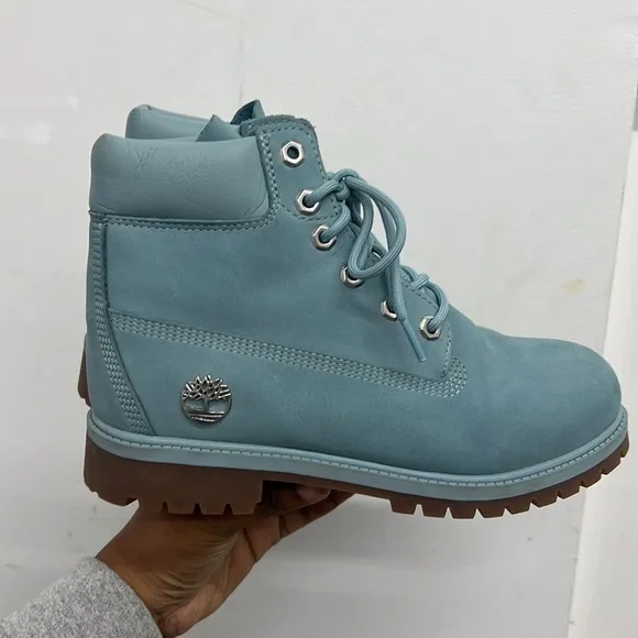 Timberland Boots , baby blue‎ with silver hardware