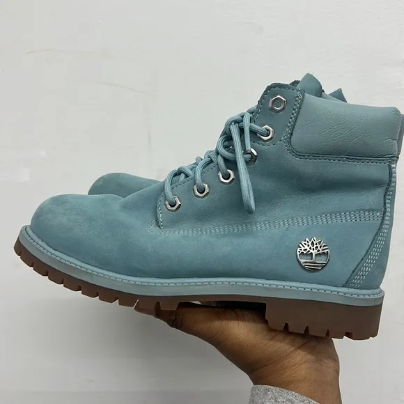 Timberland Boots , baby blue‎ with silver hardware