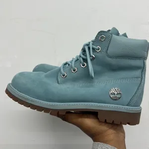 Timberland Boots , baby blue‎ with silver hardware