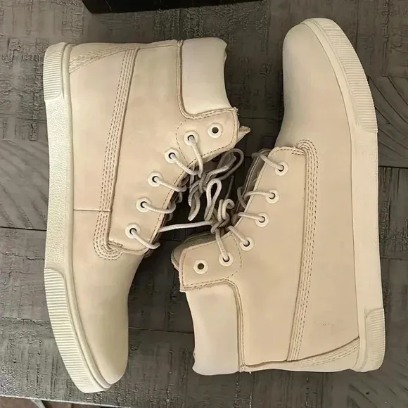 Timberland Girls Boots Off White Cream Lace Up