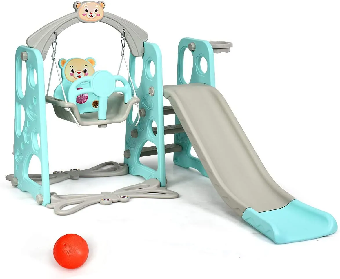 Toddler's | Children's Montessori Swing and Slide Set With Basketball Hoop | Indoor and Outdoor Play