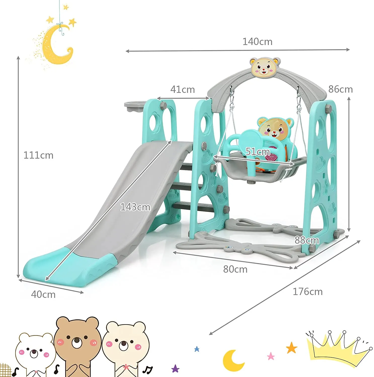 Toddler's | Children's Montessori Swing and Slide Set With Basketball Hoop | Indoor and Outdoor Play