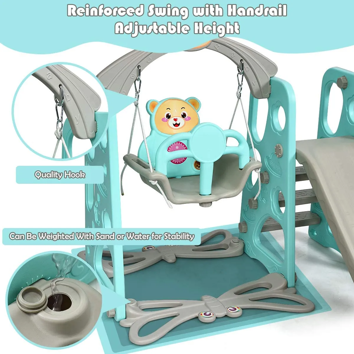 Toddler's | Children's Montessori Swing and Slide Set With Basketball Hoop | Indoor and Outdoor Play