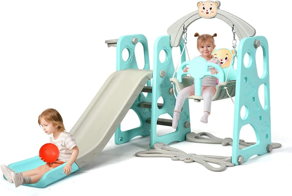 Toddler's | Children's Montessori Swing and Slide Set With Basketball Hoop | Indoor and Outdoor Play