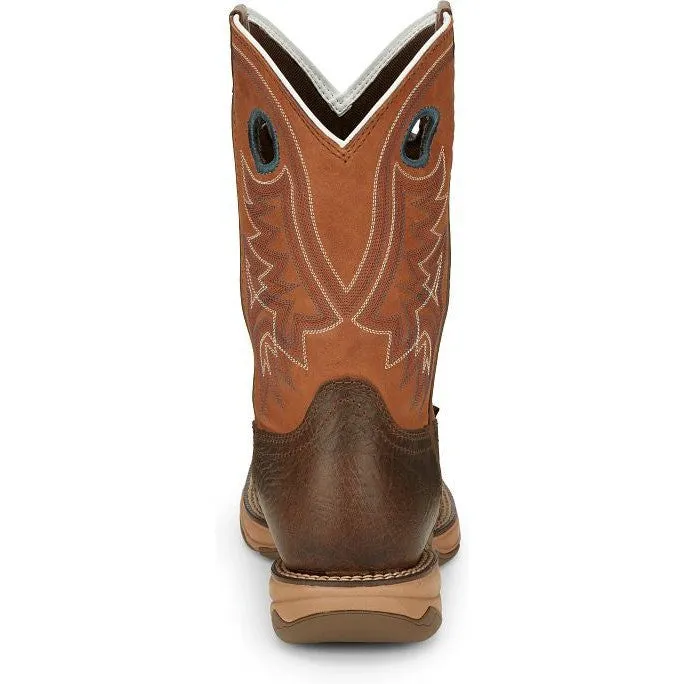 Tony Lama Men's Lopez 11" Steel Square Toe Waterproof Western Work Boot -Brown- RR3363