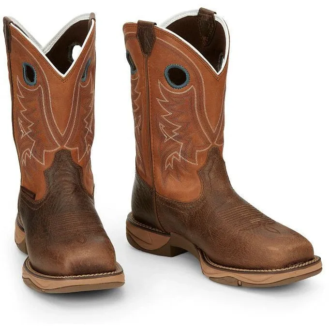 Tony Lama Men's Lopez 11" Steel Square Toe Waterproof Western Work Boot -Brown- RR3363
