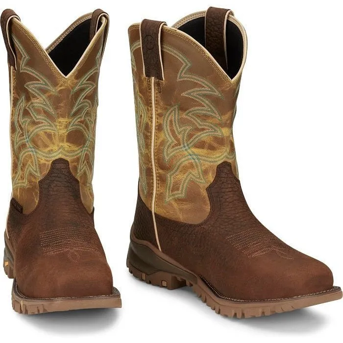 Tony Lama Men's Roustabout 11' Steel Toe WP Western Work Boot -Brown- TW5006