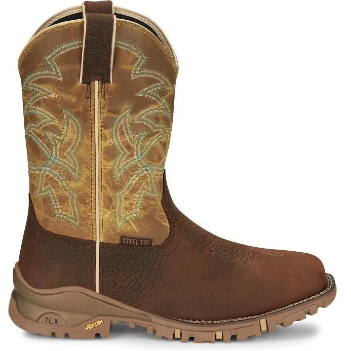 Tony Lama Men's Roustabout 11' Steel Toe WP Western Work Boot -Brown- TW5006