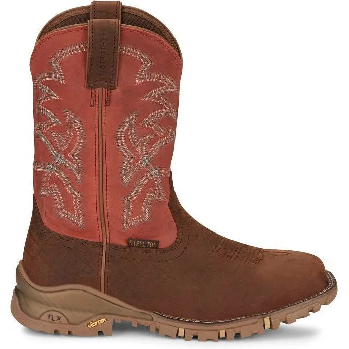 Tony Lama Men's Roustabout 11' Steel Toe WP Western Work Boot -Brown- TW5007
