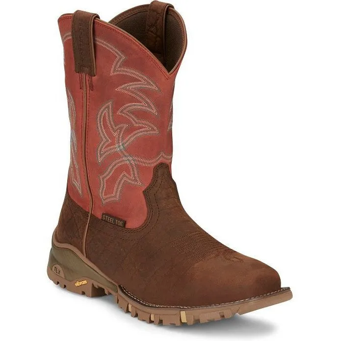 Tony Lama Men's Roustabout 11' Steel Toe WP Western Work Boot -Brown- TW5007
