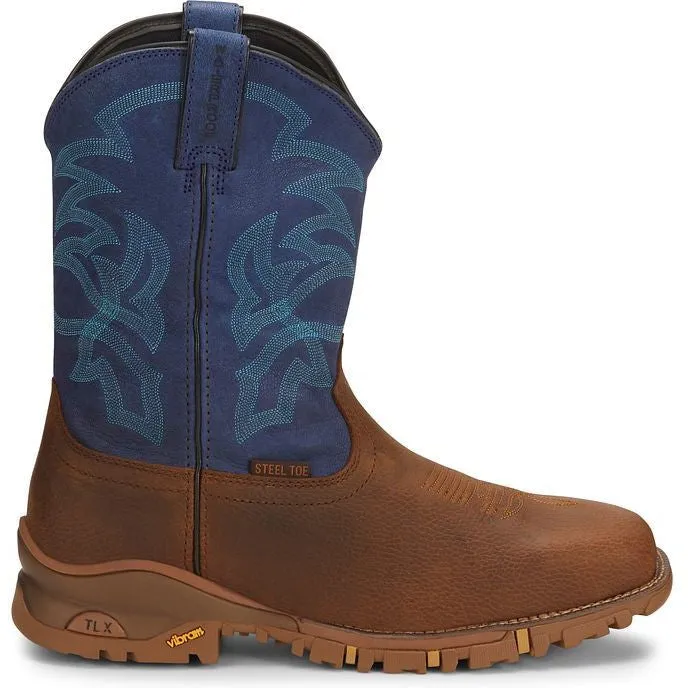 Tony Lama Men's Roustabout 11' Steel Toe WP Western Work Boot -Brown- TW5010