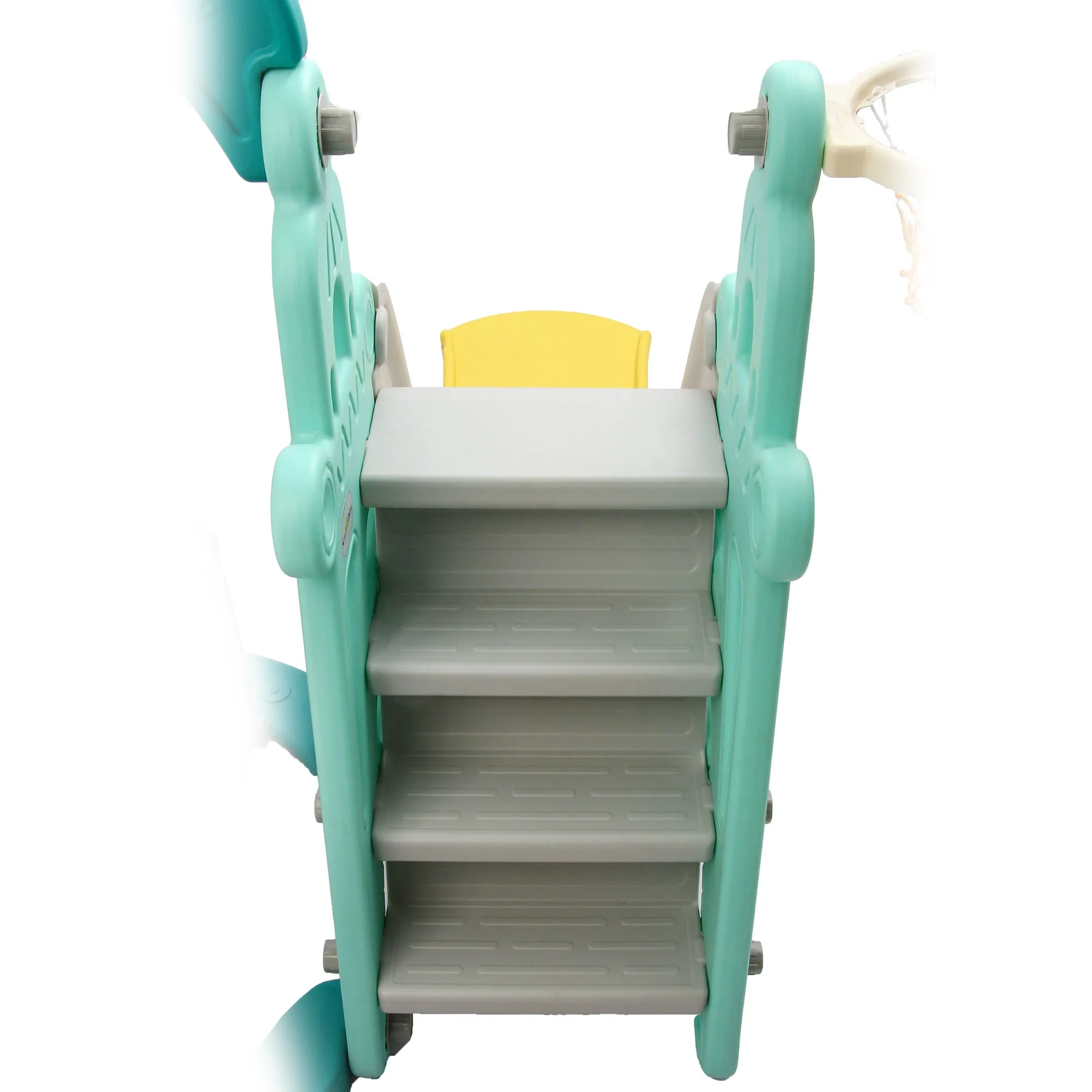 Tower 4 in 1 Kids Slide and Swing Set | Basketball Hoop | Music | Green