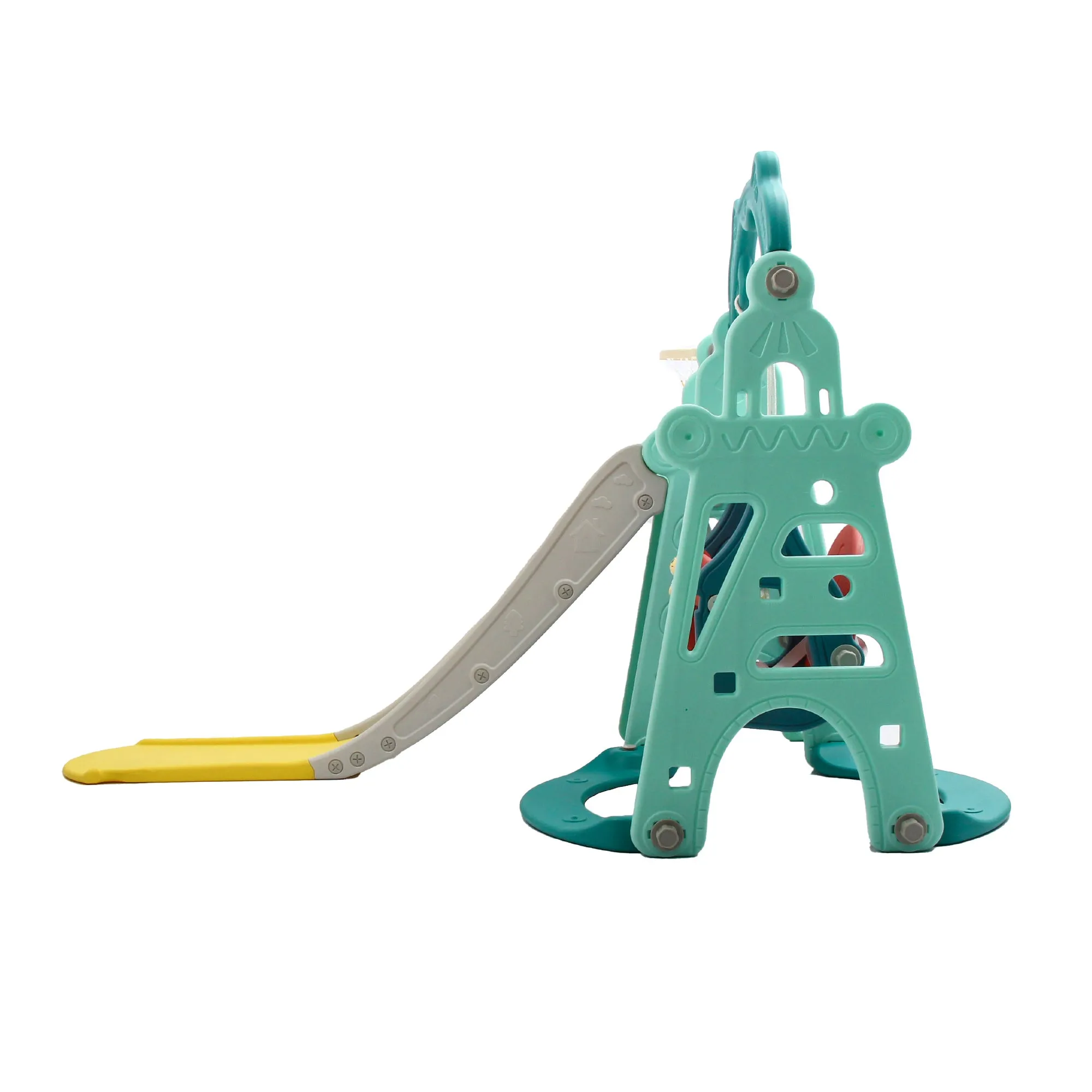 Tower 4 in 1 Kids Slide and Swing Set | Basketball Hoop | Music | Green